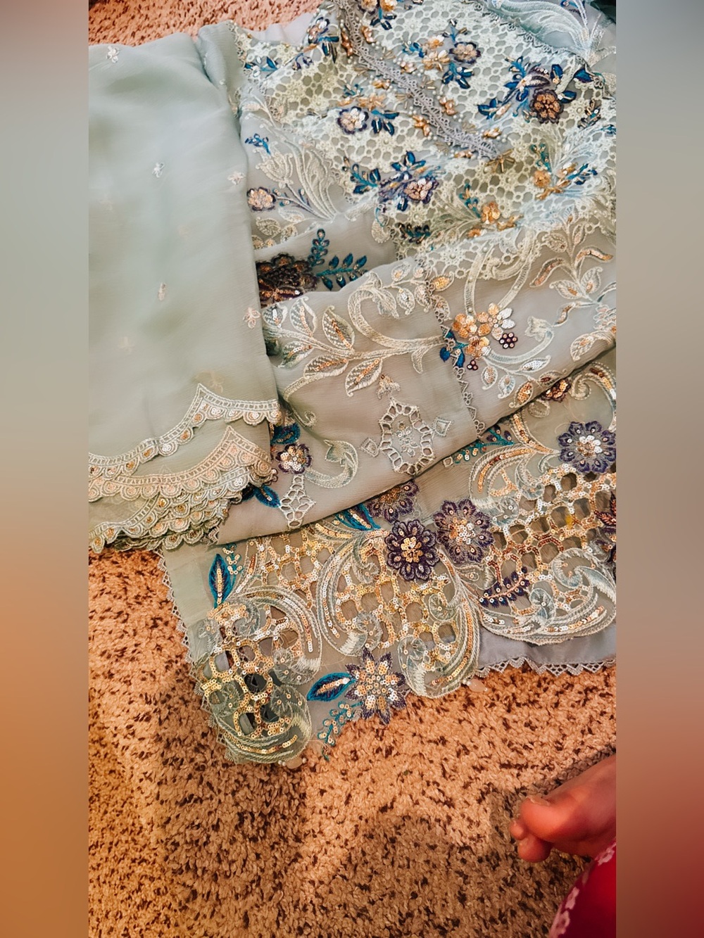 Elegant Mint Embroidered Long Sleeve Dress - Picture 6 of 6